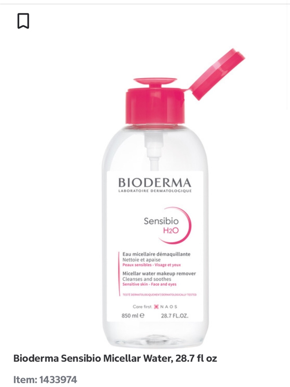 Bioderma Sensibio H2O Micellar Makeup Remover — Pink